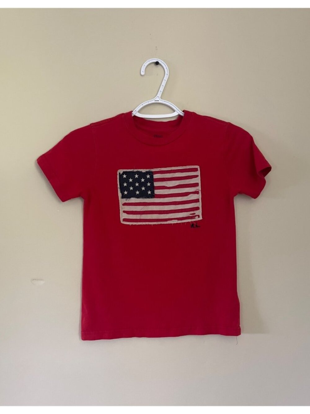 Polo Ralph Lauren Boys Size 6 Red Short Sleeve T-Shirt American Flag Tagless